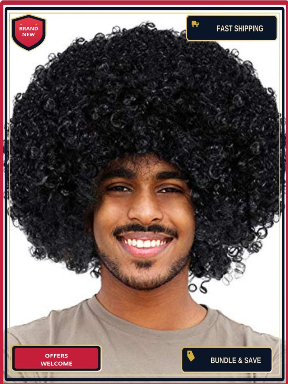 Unisex Short Fluffy Afro Wig for Halloween Clown Costume Party